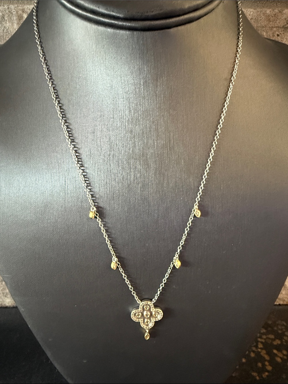 Freida Rothman Delicate Gold Accent Clover Pendant Necklace Sterling Silver